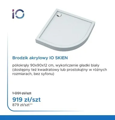 Brodzik akrylowy IO SKIEN promocja w Blu Salony Łazienek