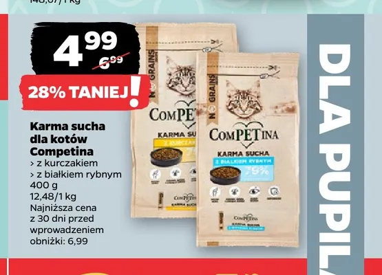 Karma sucha dla kotów Competina z kurczakiem promocja w Netto