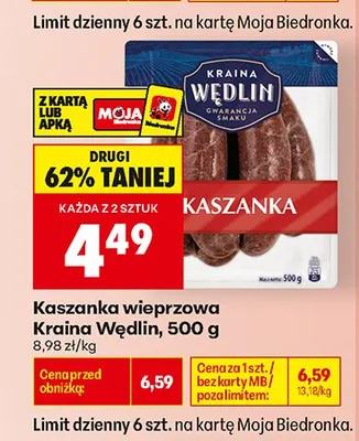 Kaszanka wieprzowa Kraina Wędlin promocja w Biedronka