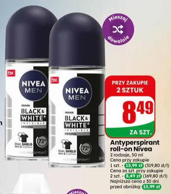 Antyperspirant roll-on Nivea Men Black & White Invisible Original promocja w Dino
