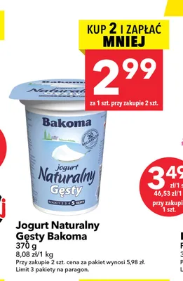 Jogurt Naturalny Gęsty Bakoma promocja w LEWIATAN