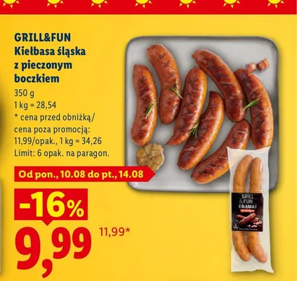 Kiełbasa śląska z pieczonym boczkiem Grill & Fun promocja w Lidl