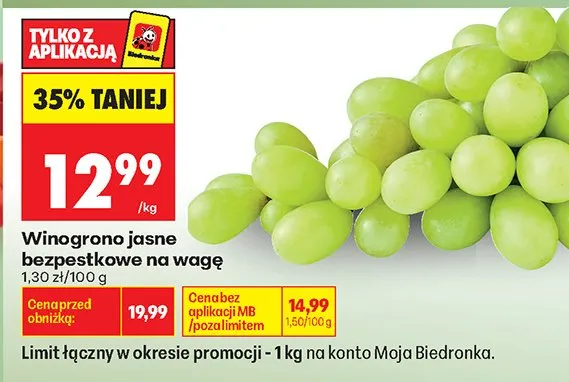 Winogrono jasne bezpestkowe na wagę promocja w Biedronka