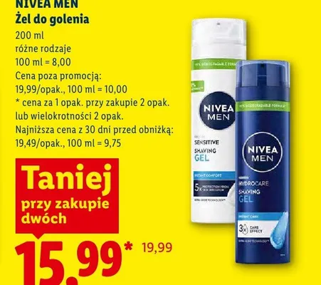 Żel do golenia Nivea Men Hydrocare promocja w Lidl