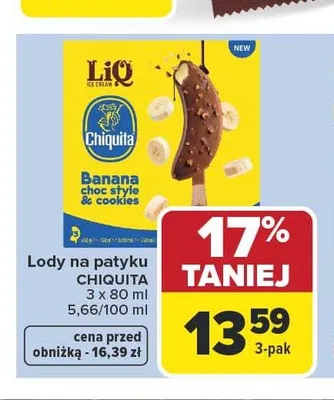 Lody na patyku Chiquita Banana choc style & cookies 3-pak 80ml promocja w Carrefour