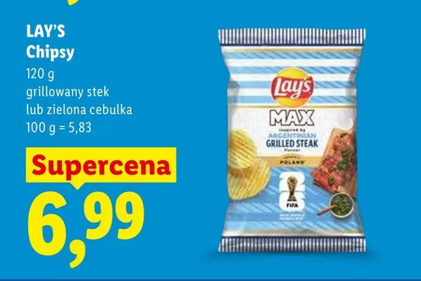 Chipsy ziemniaczane Lay's Max grillowany stek promocja w Lidl