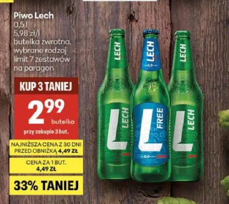 Piwo bezalkoholowe Lech Free promocja w Delikatesy Centrum