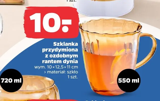 Szklanka przydymiona z ozdobnym rantem dynia promocja w Netto