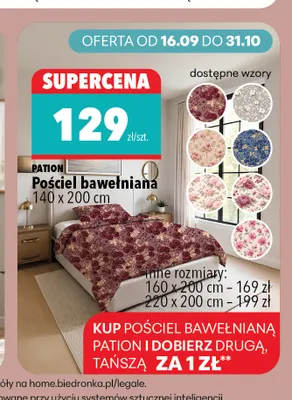 Pościel bawełniana 160x200 cm Pation promocja w Biedronka Home