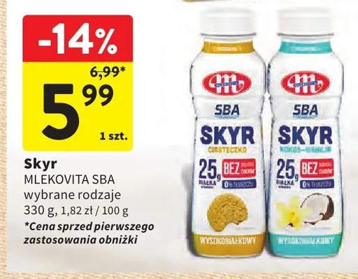 Skyr pitny Mlekovita SBA kokos wanilia promocja w Intermarche