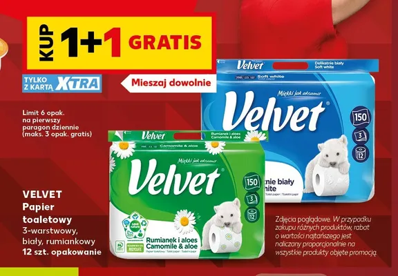 Papier toaletowy 3-warstwowy biały 12-pak Velvet promocja w Kaufland
