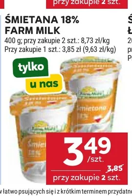 Śmietana Farm Milk 18% promocja w Stokrotka