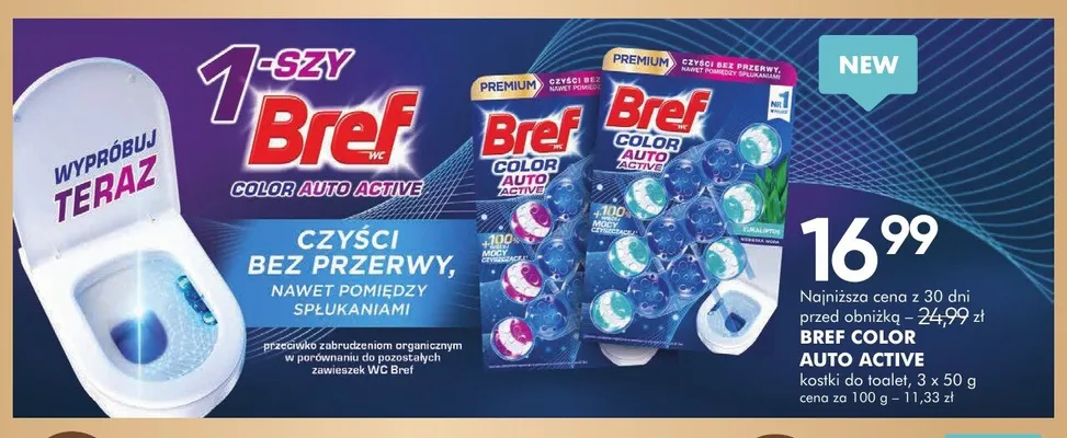 Kostki do toalet Bref Color Auto Active 3-pak 50g promocja w Super-Pharm