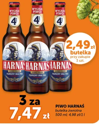 Piwo Harnaś Jasne Pełne butelka zwrotna promocja w Groszek