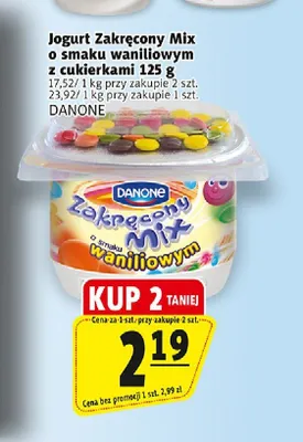 Jogurt Zakręcony Mix o smaku waniliowym z cukierkami Danone promocja w Prim Market