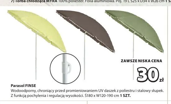 Parasol FINSE wodoodporny chroniący przed promieniowaniem UV daszek z poliestru i stalowy słupek z funkcją pochylenia i regulacją wysokości S180xW120-190cm promocja w Jysk