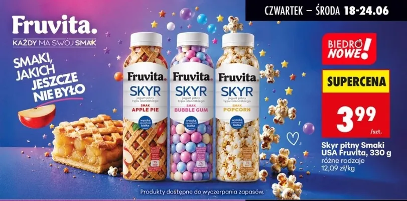 Skyr pitny Fruvita Smaki USA Apple Pie promocja w Biedronka