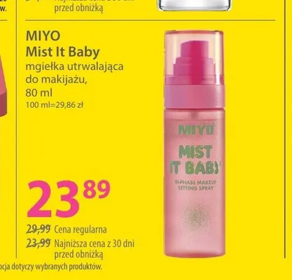 Mgiełka utrwalająca do makijażu Miyo Mist It Baby promocja w Hebe