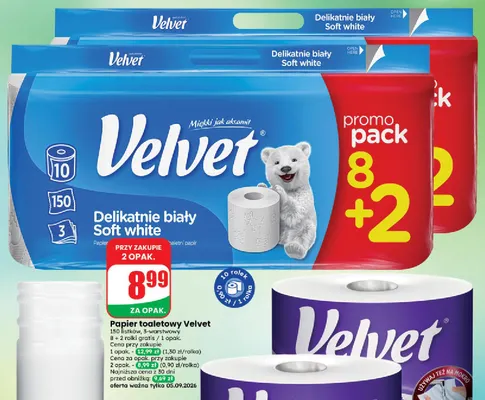 Papier toaletowy 10-pak Velvet promocja w Dino