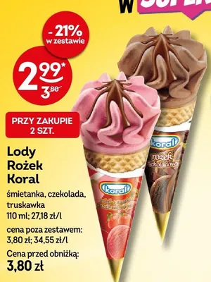 Lody Rożek Koral truskawka promocja w Żabka