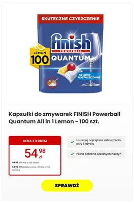 Kapsułki do zmywarek Finish Powerball Quantum All in 1 Lemon promocja w Media Expert
