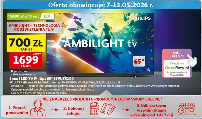 Telewizor Smart LED Philips 65" 65PUS8100 promocja w Auchan