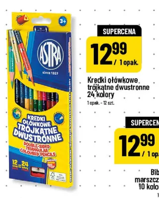 Kredki ołówkowe trójkątne dwustronne 24 kolory Astra promocja w POLOmarket