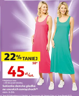 Sukienka damska gładka na szerokich ramiączkach Inextenso rozm. S-3XL promocja w Auchan
