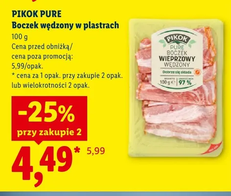 Boczek wędzony w plastrach Pikok Pure promocja w Lidl