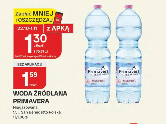 Woda źródlana niegazowana Primavera promocja w Chorten