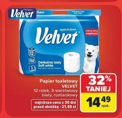 Papier toaletowy Velvet Delikatnie biały 12-pak promocja w Carrefour