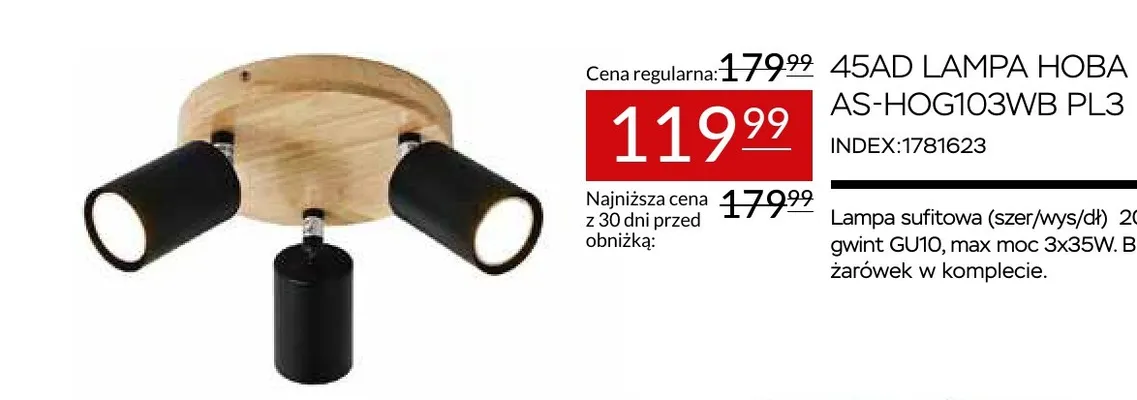 Lampa 45AD Hoba AS-HOG103WB PL3 promocja w Abra Meble