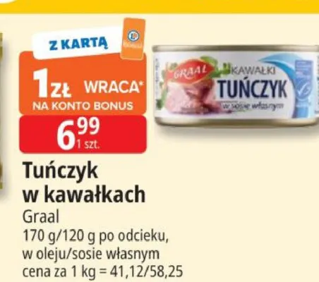 Tuńczyk w kawałkach Graal w oleju/sosie własnym promocja w Leclerc