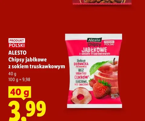 Chipsy jabłkowe z sokiem truskawkowym Alesto promocja w Lidl