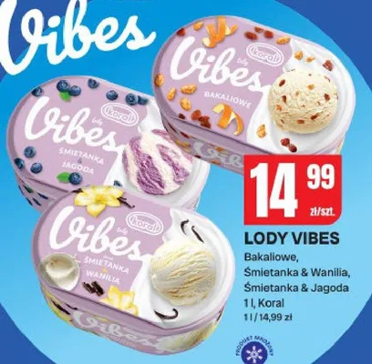 Lody vibes bakaliowe, śmietanka & wanilia, śmietanka & jagoda promocja w Chorten