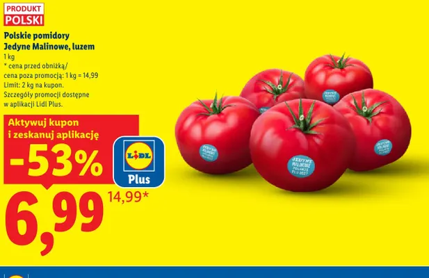 Pomidory polskie Jedyne Malinowe luzem promocja w Lidl
