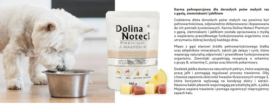Karma w saszetce dla psów Dolina Noteci Premium małe rasy z gęsią, ziemniakami i jabłkiem promocja w Biedronka