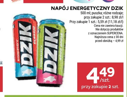 Napój energetyczny Dzik promocja w Stokrotka