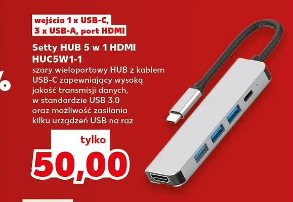 Hub USB Setty 5 w 1 Hdmi promocja w Kaufland
