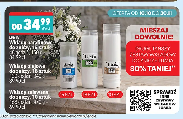 Wkłady olejowe do zniczy 18-pak 120 godzin Lumia promocja w Biedronka