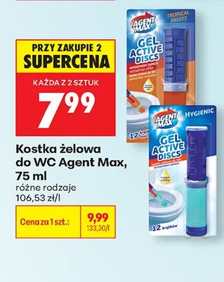 Kostka żelowa do WC Agent Max promocja w Biedronka