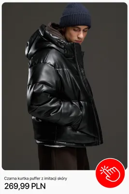 Czarna kurtka puffer z imitacji skóry Cropp promocja w Cropp