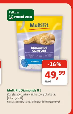 Zbrylający żwirek silikatowy dla kota MultiFit Diamonds promocja w MAXI ZOO