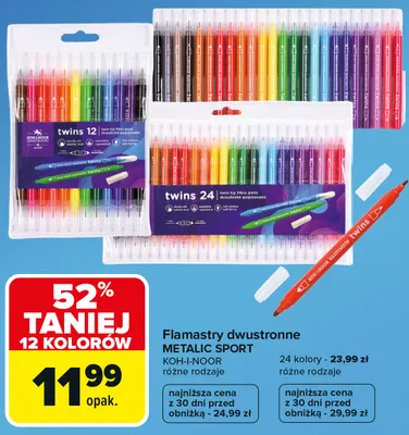 Flamastry dwustronne Metalic Sport KOH-I-NOOR 12 kolorów promocja w Carrefour