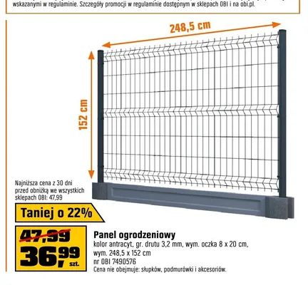 Panel ogrodzeniowy antracyt gr. drutu 3,2mm wym. oczka 8x20cm wym. 248,5x152cm promocja w OBI