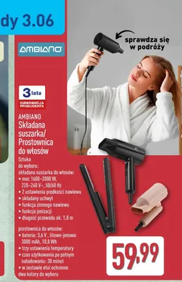 Składana suszarka lub prostownica do włosów AMBIANO promocja w Aldi