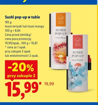 Sushi pop-up w tubie łosoś teriyaki Sushi Tokyo promocja w Lidl