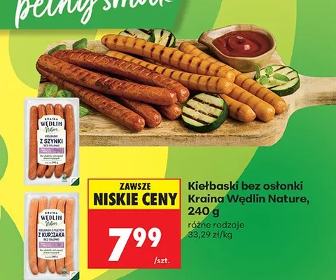 Kiełbaski bez osłonki Kraina Wędlin Nature promocja w Biedronka