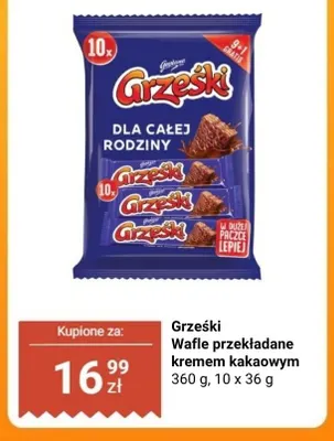 Wafle przekładane kremem kakaowym Grześki 10-pak promocja w Biedronka