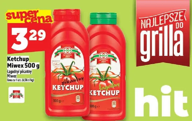 Ketchup łagodny Miwex 500g promocja w TOPAZ